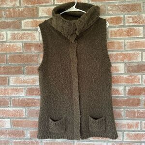 Sundance Funnel Neck Snap Up Vest Sweater Women’s Medium Brown Earthy Rustic